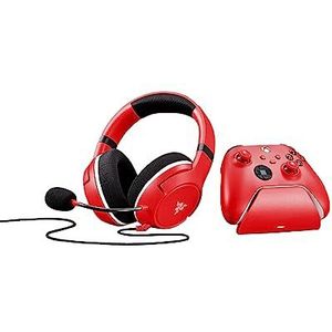 Razer Essential Duo-bundel voor Xbox - bedrade headset en snellader voor Xbox-controllers (Kaira X voor Xbox, oplaadstandaard, 50 mm drivers, hyperclear cardioïde microfoon, snelladen) rood