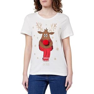 ONLY Dames ONLXMAS YRSA Christmas REG S/S TOP JRS Shirt, Helder Wit/Print: Rudolph, M (4-pack)