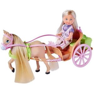 Simba 105733649 Evi Love Horse Carriage, speelpop zit in haar paardenkoets met paard, accessoires, geheim vak in de koets, 28 cm, vanaf 3 jaar