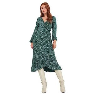 Joe Browns Dames Ditsy Print Frilly Zoom Midi Wrap Jurk, Groen, 12, Groen, 38