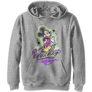 Disney Characters Airbrush Mickey Boy's Hooded Pullover Fleece, Athletic Heather, Small, Athletic Heather, S