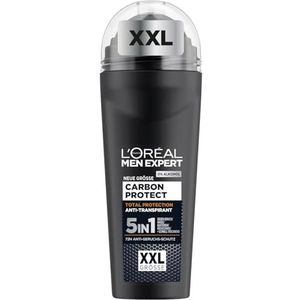 L'Oréal Men Expert XXL 5-in-1 deoroller voor mannen, deodorant roll-on tegen sterke zweetgeur, zweten, okselzweet en witte resten, 48-uurs deodorant zonder alcohol, Carbon Protect, 1 x 100 ml