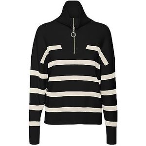 VERO MODA Dames Vmsaba Stripe Ls Highneck Blouse Ga Noos Pullover, zwart/strepen: berk, S