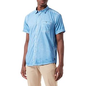 Pioneer Herenhemd met korte mouwen, borstzak, Mid Blue Washed, XXL