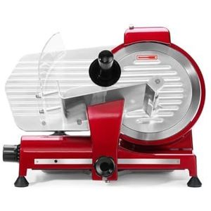 HENDI Snijmachine, mes diameter: 250mm, rood special edition, alles snijmachine, traploos instelbare snijdikte tot en met 15 mm, 230V, 320W, 485x420x(H)395mm, rood, aluminium, roestvrij staal