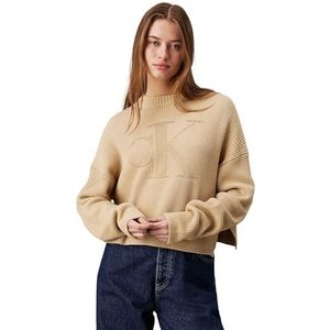 Calvin Klein Jeans Dames Logo Intarsia Regular Sweater Pullover, Bleek Khaki, XS