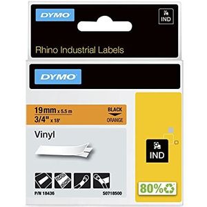 DYMO Rhino-industriële vinyletiketten, 19 x 5,5 m, zwart op oranje, zelfklevende tape, voor DYMO Rhino en LabelManager labelprinter
