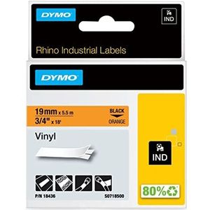 Dymo Rhino band industrie, vinyl, 19 mm x 5,5 m, zwart/oranje