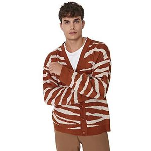 Trendyol Heren V-hals Gestreepte Regular Cardigan Sweater, Camel, M, Kameel, M