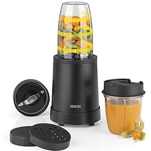 N8WERK Nutrition Mixer in de Midnight Edition | Blender voor smoothies en cocktails, Ice Crush functie, roestvrijstalen messen | 700 ml en 350 ml mengbeker met To-Go-deksel, 800 watt, zwart