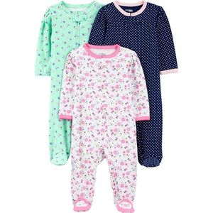 Simple Joys by Carter's Babymeisjes sleepers (set van 3), Marineblauwe stippen/mintgroen bloemen/witte bloemen, 0 Maanden