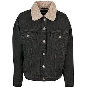 Urban Classics Sherpa jeansjas voor dames, oversized, Zwart gewassen., 3XL