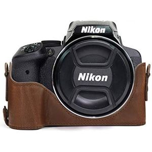 MegaGear Ever Ready lederen camera halve tas met draagriem en batterijtoegang voor Nikon Coolpix P900, P900S donkerbruin