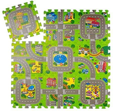 Relaxdays speelmat verkeer - puzzelmat - verkeerskleed - speelkleed - kruipmat - foam
