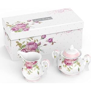 London Boutique Grote Theepot Melkkruik Suikerkom Middag Theeset Theepotten Set Nieuwe Bone China Vintage Flora Geschenkdoos 1300ml (Melk Kruik Suikerkom)