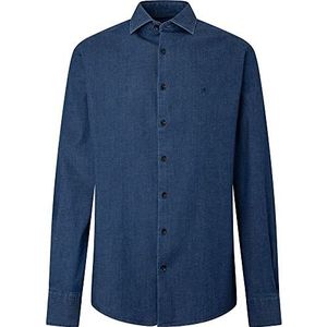 Hackett London Heren Dark Stretch Denim Shirt, Indigo, L