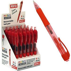 Uchida RB10-2 Marvy Retractable Ball Point Pen 1,0 mm, doos van 24 stuks, rood inkt