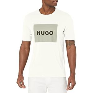 HUGO Heren groot vierkant logo T-shirt met korte mouwen, Vers Wit, XXL
