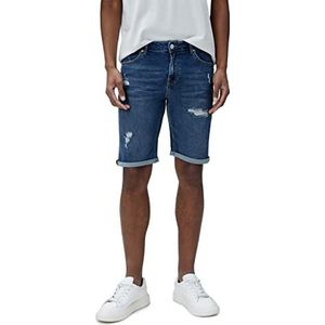 Koton Heren Ribbed Denim Folded Leg Gedetailleerde Pocket Buttoned Shorts, Mid Indigo (740), 31