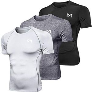 MEETYOO Compressieshirt voor heren, functioneel shirt met lange mouwen, fitnessshirt voor mannen, ademend sportshirt, loopshirt voor hardlopen, sport en gymzaal, zwart, grijs en wit., XL