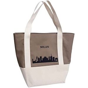 NEW HOPE Dames tweekleurige moderne tas met Milan-opschrift Shopper, wit/bruin, wit/bruin
