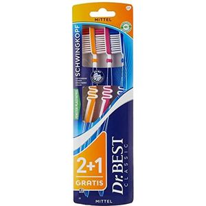 Dr.BEST Zwenkkop, tandenborstel, medium, voordeelverpakking, met flexibel kogelgewricht voor optimale aanpassing van de tandrijen en een speciale borstelsnede, die zich aan de tandcontouren aanpast