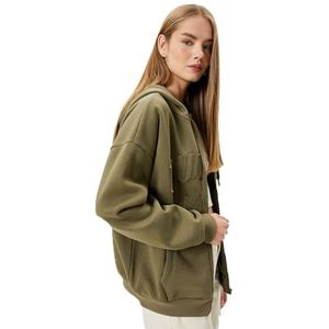 Koton Dames Oversized Rits Hoodie Zachte Interieur Varsity-thema Pocket Detail Recht, Grün, Medium/Large, Groen, M-L