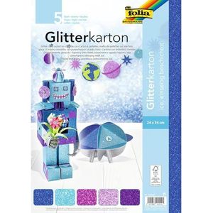 folia 85249 - Glitterkarton Ice, diverse kleuren, 24 x 34 cm, 5 vellen, 300 g/m² - voor elegante en fonkelende knutselwerken