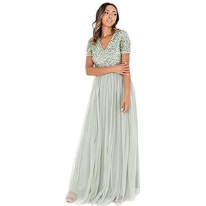Maya Deluxe Damesjurk voor bruiloftsgast, grote maten, Empire hoge taille, pailletten, korte mouwen, avondbruidsmeisje, Groen, 38