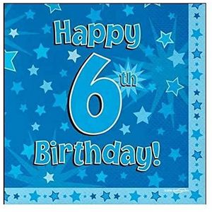 OAKTREE UK 635258 Eikenboom Gelukkig 6e Verjaardag Blauw 33cm x 33cm 3-laags Servetten 16st