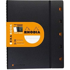 Rhodia 132142C Exabook (DIN A4, 21 x 29,7 cm, geruit, met liniaal en 5 tabbladen, zakken en elastiek, 80 vellen) zwart