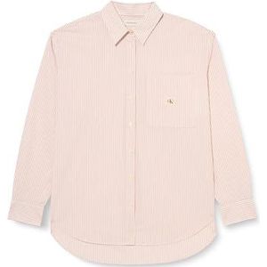 Calvin Klein Jeans Dames geweven label ontspannen shirt J20J224436 S/S shirt, rood (Toscane/witte streep), L, Rood (Toscane/Witte Streep), L