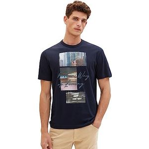 TOM TAILOR Heren T-shirt met fotoprint van katoen, 10668-sky Captain Blue, XL