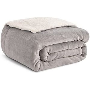 Kono Sherpa Fleece plaid 130* 150 cm zachte, gezellige pluizige omkeerbare microvezel effen dekens voor bedbank (grijs, reis/enkel)