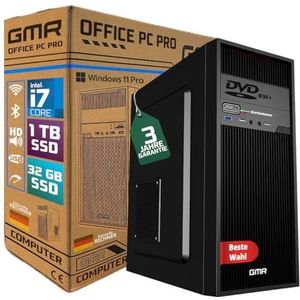 Ultra Intel i7 PC, snelle computer + computer voor kantoor en thuiskantoor met 32 GB DDR4 RAM/werkgeheugen, 2TB SSD, DVD+RW, USB3.0, WiFi 600 en Bluetooth 5, Win 11 Pro