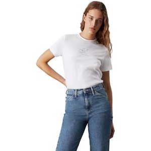 Calvin Klein Jeans Geschetst Ck Regular Tee S/S T-shirt voor dames, Helder Wit, XL