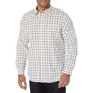 Amazon Essentials Slim-Fit Stretch Poplin overhemd met lange mouwen voor heren, roze wit Buffalo Plaid, L