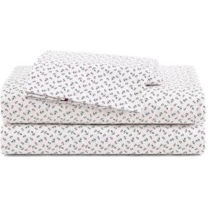 Tommy Hilfiger - Lakenset, beddengoed van katoen percal met bijpassende kussenslopen, fris en cool, premium kwaliteit Home Essentials (Atlantische ankers, rood, volledig)