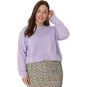 Trendyol Dames ronde hals effen normale plus size sweatshirt, paars, 3XL, Paars, 3XL grote maten