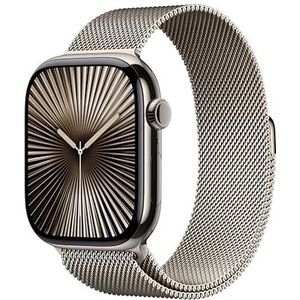 Apple Watch Series 10 (GPS + Cellular 46 mm) Smartwatch - Kast van naturel titanium - Naturel Milanees bandje (M/L). Conditie bijhouden, Ecg-app, always on Retina-display, waterbestendig