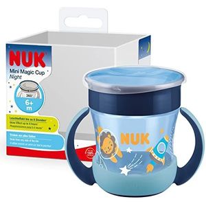 NUK Mini Magic Cup Night drinkbeker | 360° randbescherming | 6+ maanden | oplichtend in het donker | eenvoudige grip | BPA-vrij | 160 ml | blauw