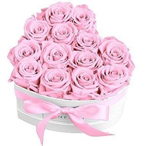 Infinity Flowerbox Groot hart - 13 echte premium rozen in roze - 3 jaar houdbaar zonder water | in geschenkverpakking met satijnen strik