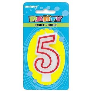 Unique Party - Verjaardagskaars cijfer 5-13,8 cm | rode rand | 1 stuk, kleur wit, 360-5