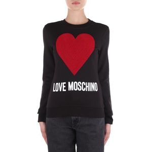 Love Moschino Dames Slim Fit Ronde hals Lange Mouwen Maxi Hart met Geborduurde Flock Sequins en Logo Water Print Sweatshirt, Zwart, 38