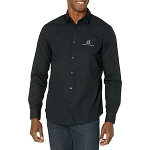 Armani Exchange A|X Herenshirt met lange mouwen met knopen, klassiek overhemd, zwart, XL