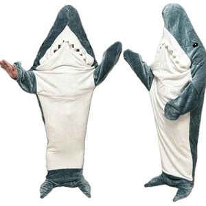 Haaideken super zachte, gezellige flanellen hoodie haaienslaapzak haaienstaart draagbare fleece deken volwassen kinderen cosplay haaienkostuum haaienkostuum haaiengeschenken voor haaienliefhebbers (M