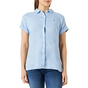 Tommy Hilfiger Linen Shirt Grown-on Sleeve Dameshemd, Blauw (Vessel Blue), 32