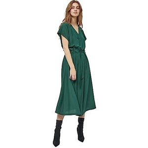 Minus Lucie midi-jurk met V-hals en korte mouwen voor dames, 4112 Jungle Groen, 40