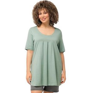 Ulla Popken Tuniekshirt voor dames, sierplooien, A-lijn, ronde hals, halflange mouwen, modal tuniekshirt, Helder mosgroen, 62-64
