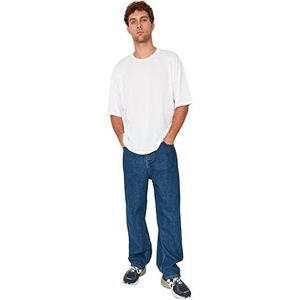 Trendyol Heren hoge taille wijde pijpen jeans, Indigo, 33, Indigo, 33W